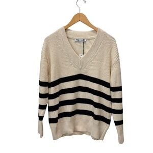 Zara V Neck Stripped Cotton Sweater